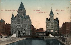 Savings Bank Building, Erie Canal, Gridley Building Postcard