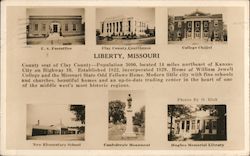 Various Town Buildings and Monuments Liberty, MO Postcard Postcard Postcard