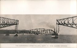 Suspended Span Falling, Quebec Bridge - 1916 Postcard