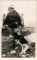 Canadian Inuit Native Eskimos with Dog Postcard