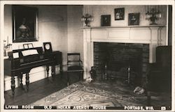 Living Room, Old Indian Agency House Portage, WI Postcard Postcard Postcard