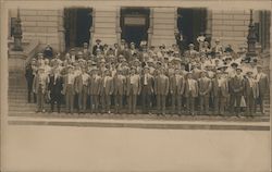 "Seeing Denver" Tour Group of men on Steps Postcard
