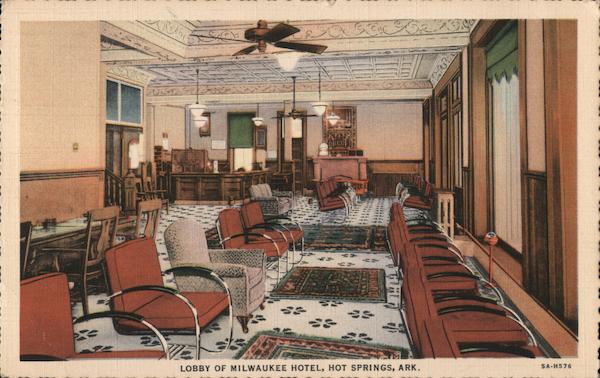 Lobby of Milwaukee Hotel Hot Springs Arkansas Curt Teich