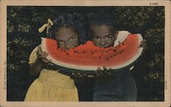 Two Black Children Eating Watermelon Postcard