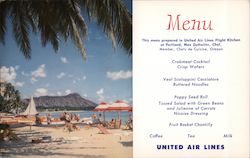 Menu for United Air Lines Flight Kitchen Postcard