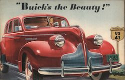 Buick's the Beauty' ad illustration of a red Buick car. Postcard