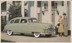 couple looking at car (vintage) - Advertisement for post cards Postcard