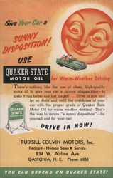 Give your car a Sunny Disposition! - Quaker State Motor Oil ad Postcard