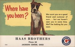 Haas Brothers Pontiac - Boxer Dog Jackson Center, OH Gas Stations Postcard Postcard Postcard