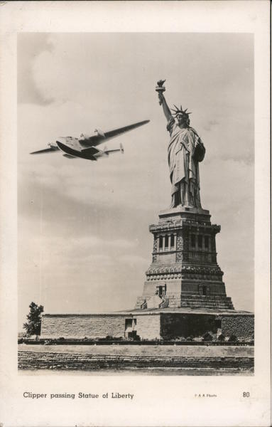 Clipper Passing Statue of Liberty New York F.A.A. Photo