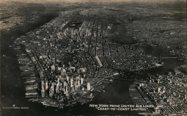 Aerial View New York City from United Air Lines Coast-to-Coast Limited