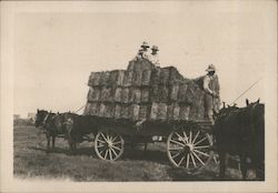 Farmers with Horse-drawn Wagon of Hay Bales Original Photograph