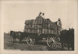 Farmers with Horse-drawn Wagon of Hay Bales Farming Original Photograph Original Photograph Original Photograph