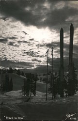 "Peace to Men" Winter Scene Snow Trees Skiing Postcard Postcard Postcard