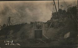 Building the Locks at Delta Construction Equipment Postcard