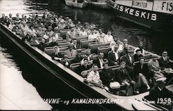 People on canal boat, Kanalrundfarten 1958 Postcard