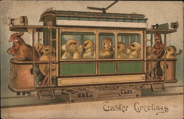 Easter Greetings Chicks in a Caboose With Chicks