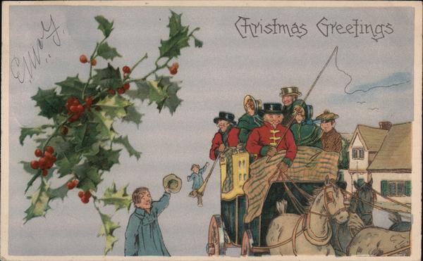 Christmas Greetings People Riding in Carriage