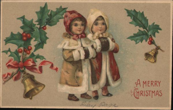 A Merry Christmas - Two Childs Children Postcard