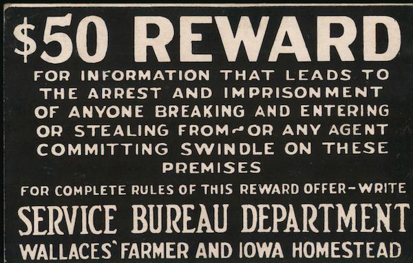 $50 Reward - Service Bureau Department Advertising