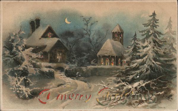A Merry Christmas -Snow, Houses And Trees