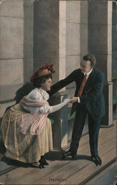 Hesitation - A Man Helps a Woman to Stand Up Roller Skating