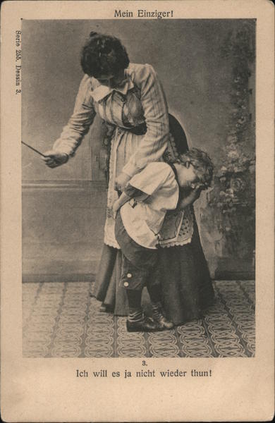 Woman Spanks Child With Cane Spanking Postcard woman-spanks-child-with-cane-spanking-postcard