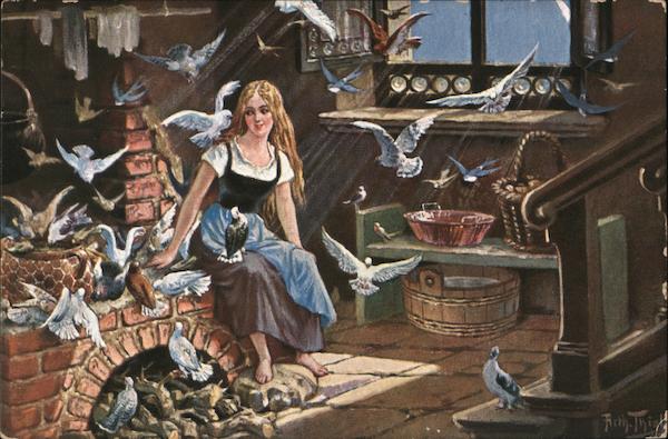 Woman in a house with many birds