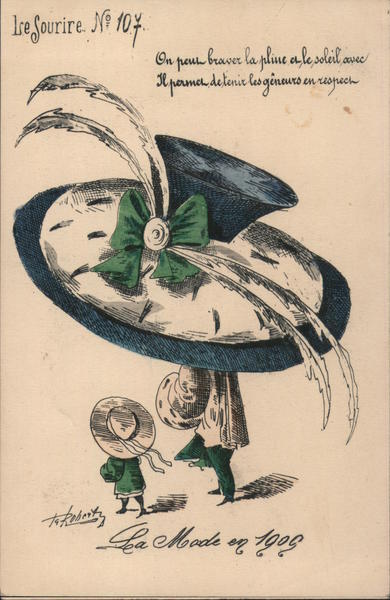 Woman and Child with Big Blue Hat with Ribbon T.G. Roberty