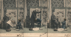 Set of 3: Old Man Spanking a Boy Postcard Postcard Postcard