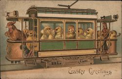 Easter Greetings Chicks in a Caboose Postcard