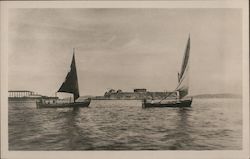 Two Ships Sailing on Calm Waters Sailboats Postcard Postcard Postcard