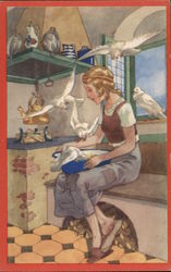 A Woman and Her Birds Postcard