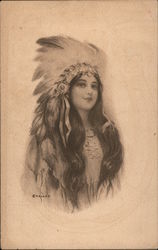 Indian Models - A Girls With A Feather Hat Postcard