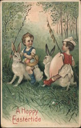 A Happy Eastertide Children and Bunnies Postcard