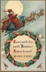 Santa With His Swift Reindeer Comes To Visit Us Once A Year Postcard