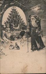 Santa Kids Around Christmas Tree Postcard