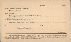 Postal Card - H. C. Stevens, Grand Treasurer IOOF Postcard