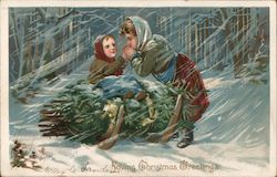 Loving Christmas Greetings - Kids On The Snow Postcard