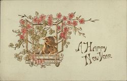A Happy New Year Puppy Flowers Postcard