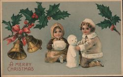 A Merry Christmas - Two Girls And A Snowman Postcard