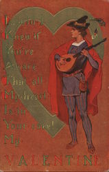 Court Jester, Playing Lute Valentine Postcard