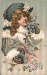 Valentine Greetings - A Girl With Flowers Postcard
