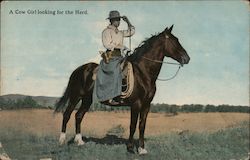 A Cow Girl Looking For The Herd Postcard