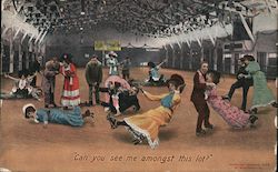 Can You See Me Amongst This Lot? Roller Skating Postcard Postcard Postcard