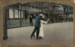 Roller Skating - A Couple In The Station Postcard