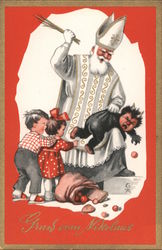 Father Christmas Spanking a Young Krampus Postcard