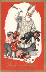 Father Christmas Spanking a Young Krampus Postcard Postcard Postcard