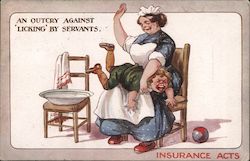 Maid Spanking Child "An OutCry Against Licking By Servants" England Postcard Postcard Postcard