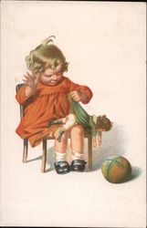 Girl Spanks Doll Postcard